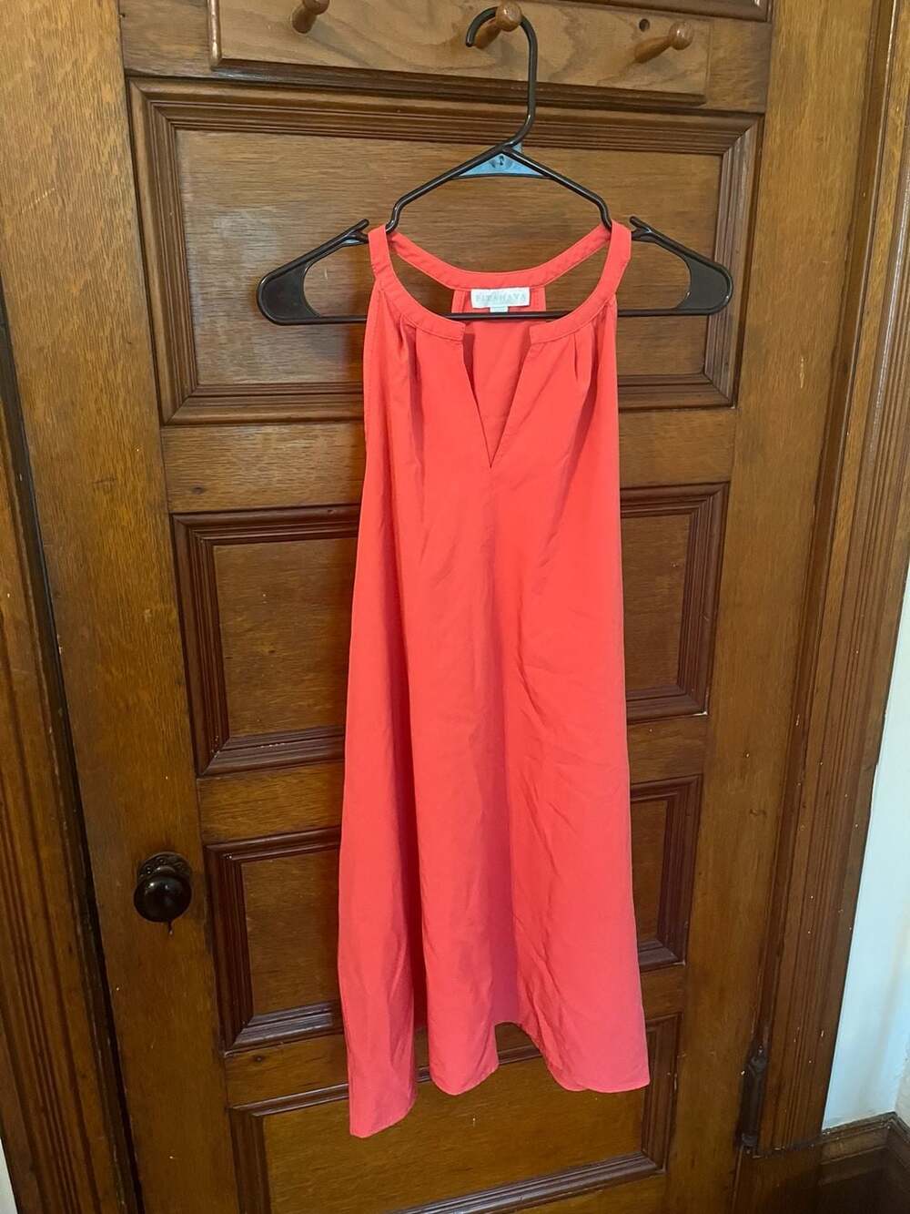 Si Pitahaya Sleeveless Split Neck Tank Dress Coral Size Medium